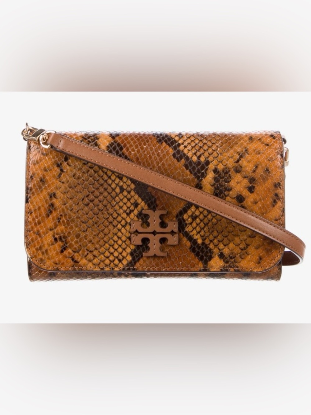 Tory Burch Brown Snakeskin Embossed Small Flap Crossbody Bag
